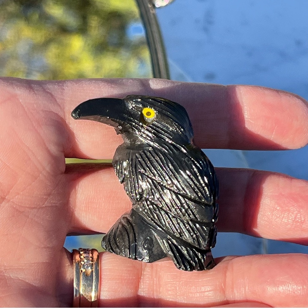 Black Obsidian Raven / Crow, Selenite Teardrop Bowl, Snowflake Obsidian Kyanite - Picture 6 of 15